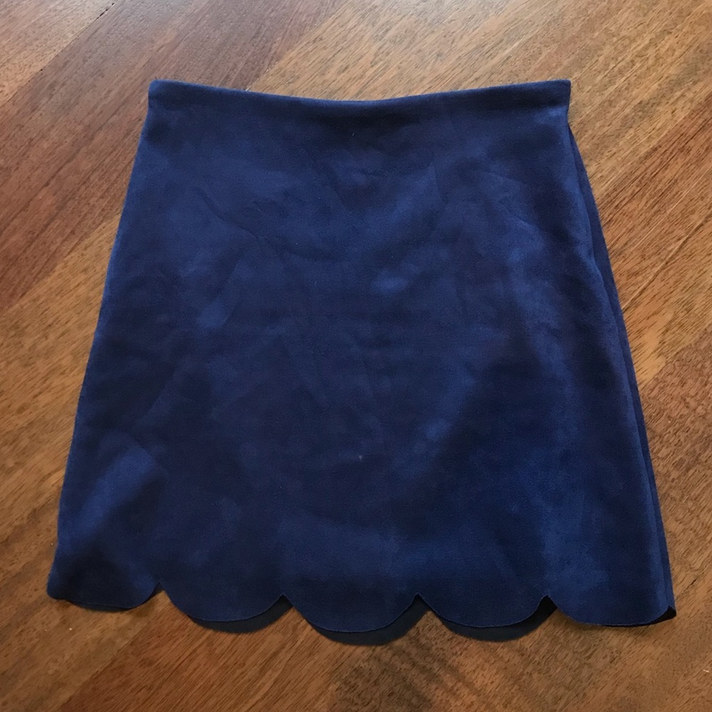 Aqua Blue Scalloped Faux Suede Mini Skirt